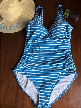 Boden Blue & White Striped One Piece Swimsuit Size 12R